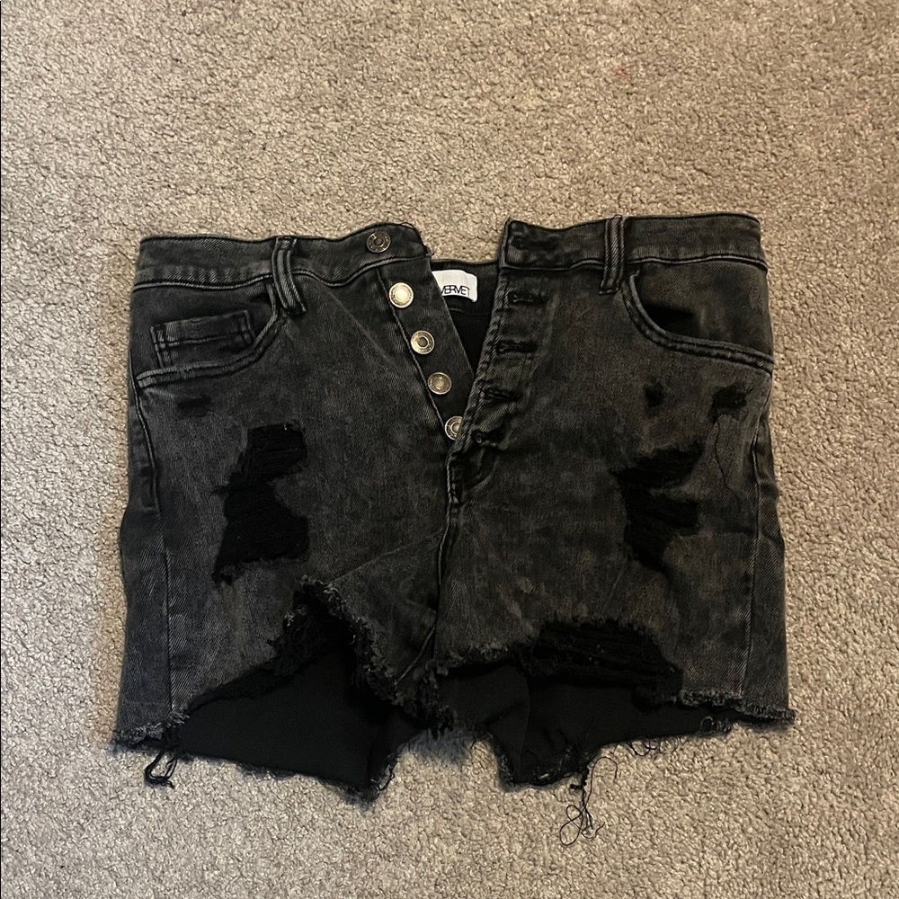 Distressed Black Denim Shorts